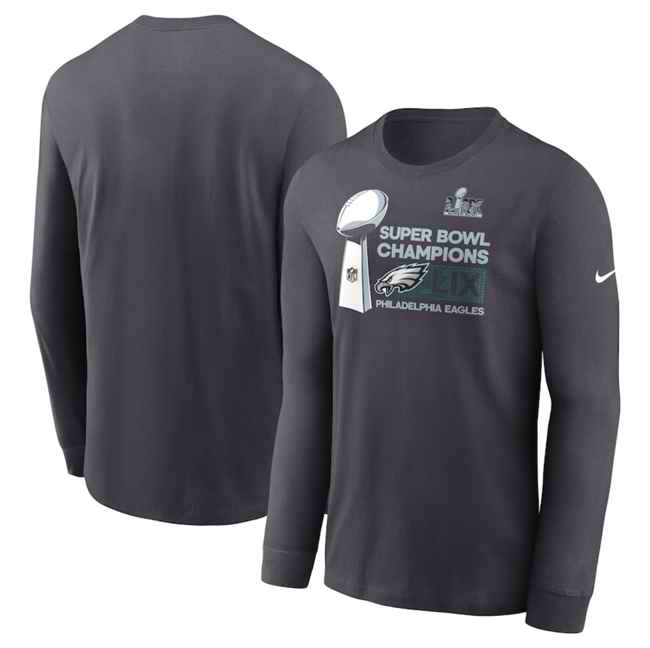 Men's Philadelphia Eagles Anthracite Super Bowl LIX Champions Locker Room Trophy Collection Long Sleeve T-Shirt